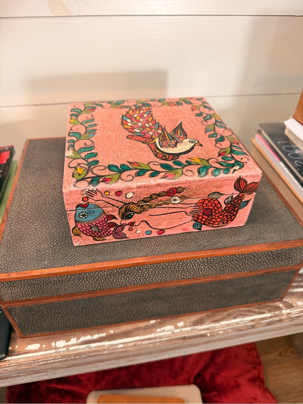 Vintage Mexican Wooden Folk Art Box